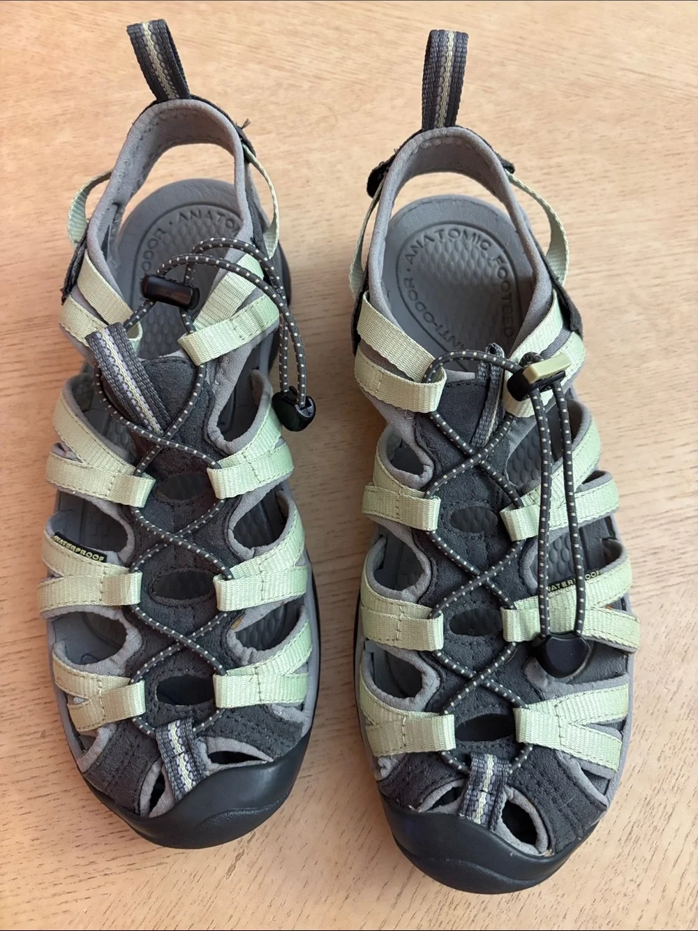 Keen-Style Women’s Closed-Toe Sandals in Light Green and Gray